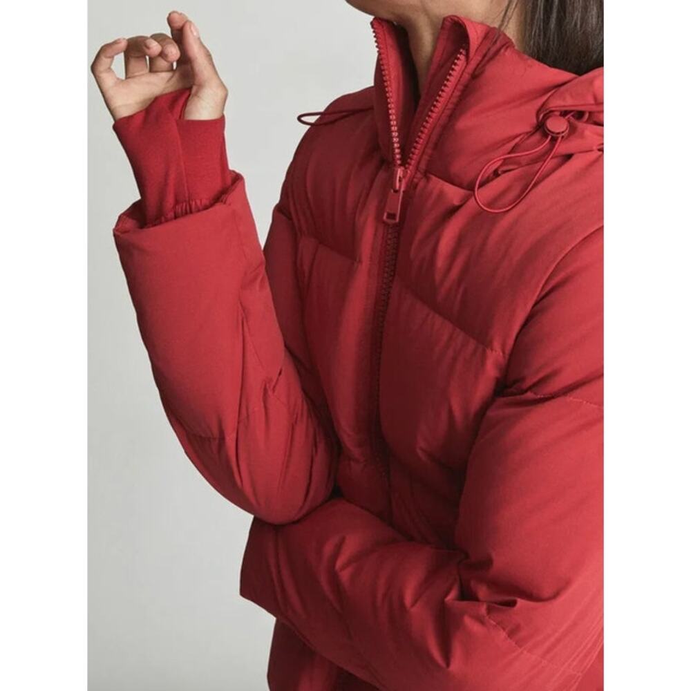 REISS Thea Short Puffer Jacket NEW Size S Red Quilted Hoodie $565 Coat Winter - Picture 12 of 16